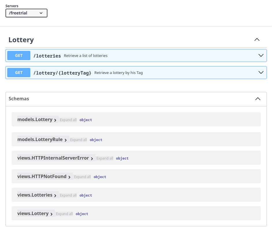 Getting started free-trial : swagger interface