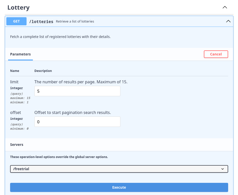 Getting started free-trial : endpoint editable query parameter section